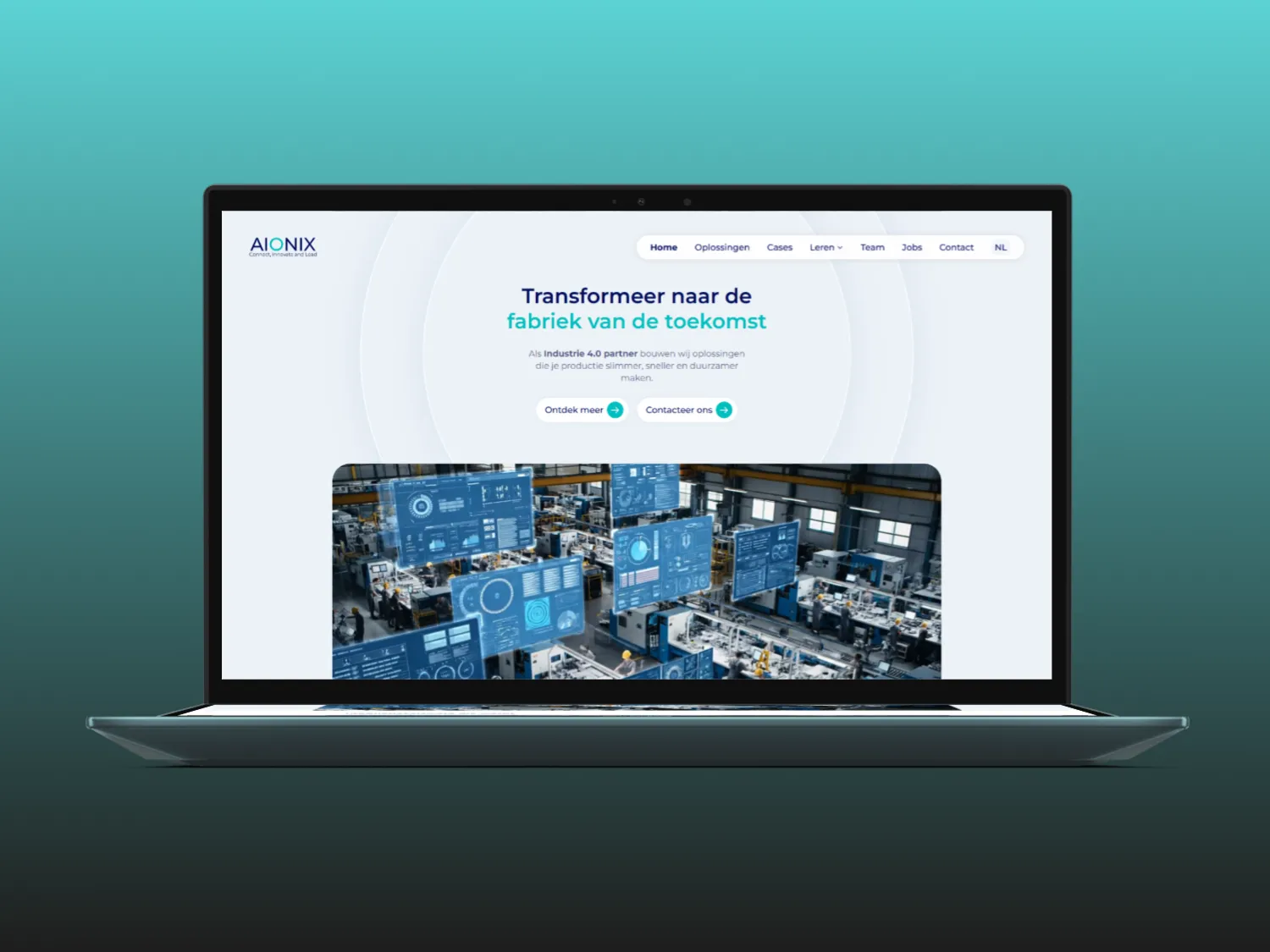 Mockup van de website van Aionix op verschillende schermen