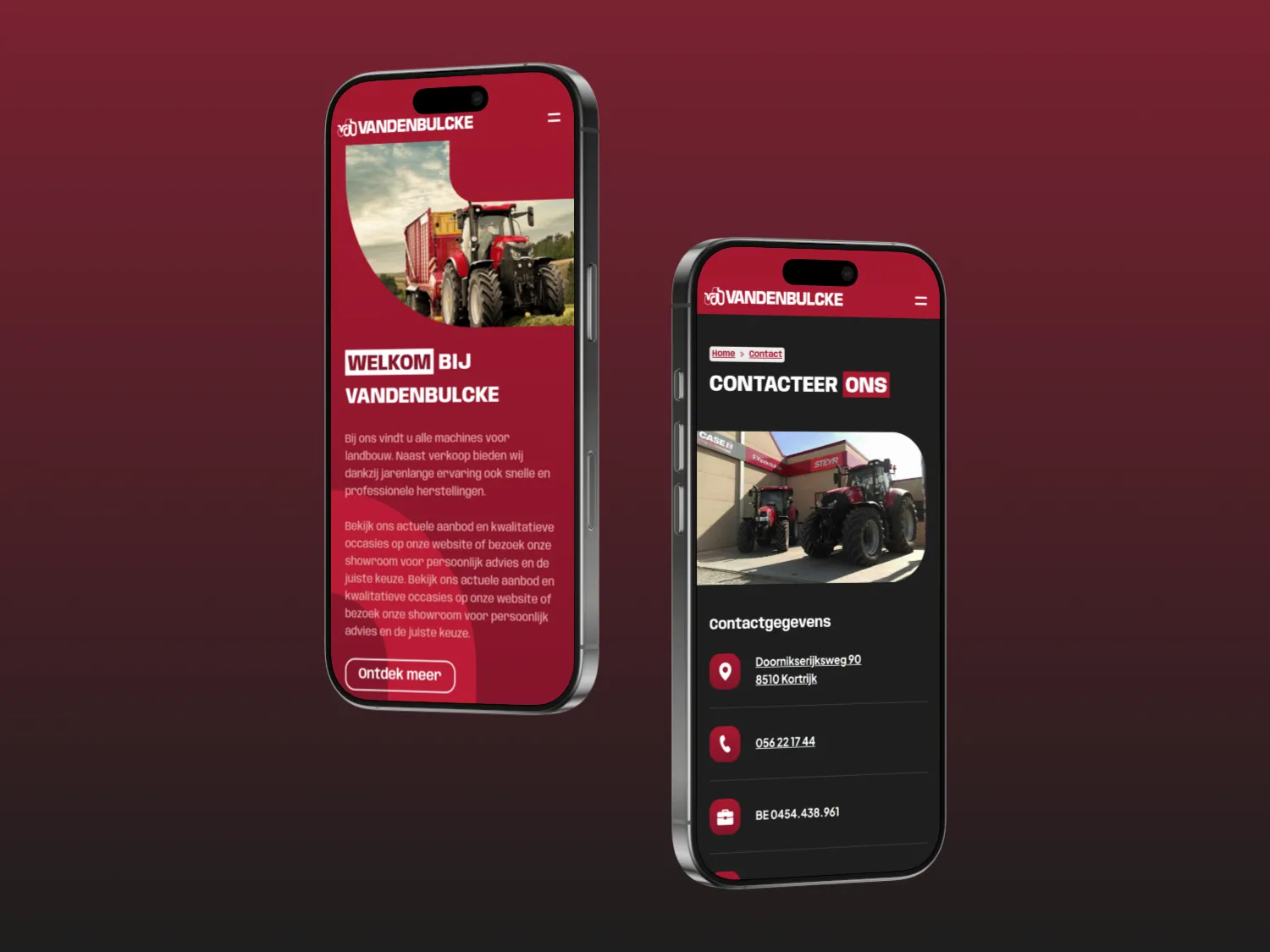 Vandenbulcke website op twee telefoons